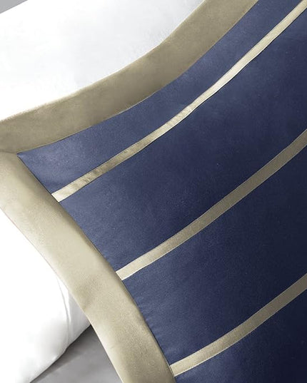Mi Zone Ashton Duvet Modern Casual Vibrant Colorblock Design, All Season Comforter Cover Teen Bedding, Boys Bedroom Décor, King/Cal King, Khaki/Navy 4 Piece - LeafyLoom
