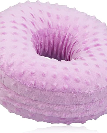 Washable Ear Piercing Pillow with Removable Pillowcase Donut Pillows Hole for Ear Pain Relief CNH Sleeping Pressure Sore Side Sleepers Ear Guard Protector Cover (Minky Dot Lavender) - LeafyLoom