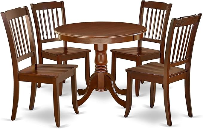 East West Furniture ANDA5-MAH-W Antique 5 Piece Set for 4 Includes a Round Kitchen Table with Pedestal and 4 Dining Room Chairs, 36x36 Inch - LeafyLoom