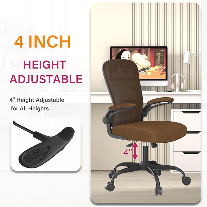 Office Chair, Ergonomic Desk Chair with Adjustable Lumbar Support, High Back Mesh Computer Chair with Flip-up Armrests-BIFMA Passed Task Chairs, Executive Chair for Home Office - LeafyLoom