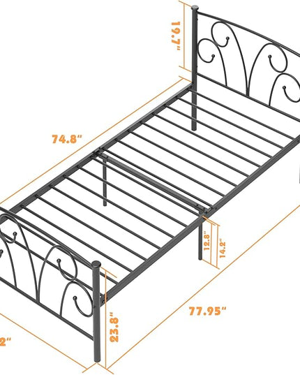Timy Kids Twin Bed Frame with Headboard and Footboard, Metal Platform Bed Frame with 12 Inch Storage Space for Boys Girls Teens Adults, No Box Spring Needed, Black - LeafyLoom