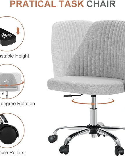 MCQ Office Desk Chair, Modern Cute Rolling Vanity Swivel Task Chairs with Wheels, Comfortable Back Seat Armless for Home, Bedrooms, Office, Study, Student, Adults, Make-up, Dressing Room, Cloud - LeafyLoom