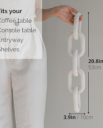 Wood Chain Link Decor - Rustic White Washed Decorative Chain, Coffee Table Decor, Book Shelf Decor Accents, Made from Pine Wood, Bookshelf Decor,Boho, Country or Modern Home Décor for Shelves - LeafyLoom