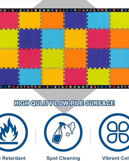 LIVEBOX Elementary Classroom Kids Rug, Washable School Learning Area Rugs, Colorful Preschool Children's Classroom Carpet Non-Slip Alphabet Mat for Home Learning,13'x7'5"(Seats-24) - LeafyLoom