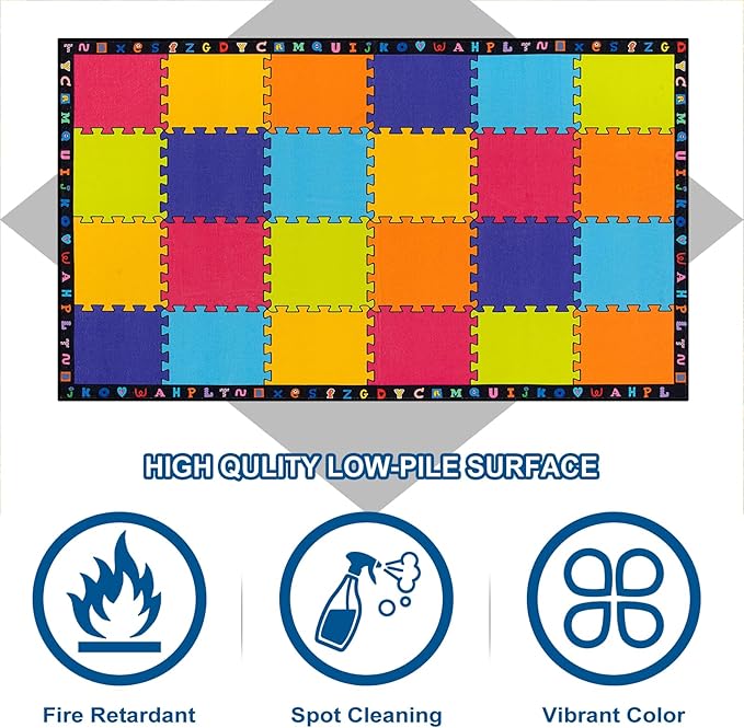LIVEBOX Elementary Classroom Kids Rug, Washable School Learning Area Rugs, Colorful Preschool Children's Classroom Carpet Non-Slip Alphabet Mat for Home Learning,13'x7'5"(Seats-24) - LeafyLoom