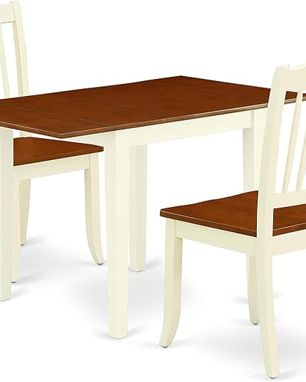 East West Furniture NDDA3-WHI-W Norden 3 Piece Set Contains a Rectangle Dining Room Table with Dropleaf and 2 Wood Seat Chairs, 30x48 Inch - LeafyLoom