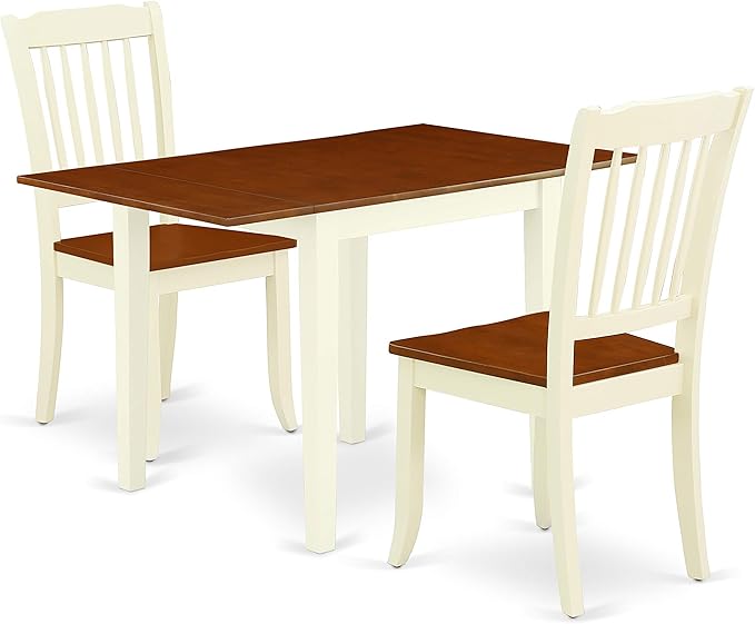 East West Furniture NDDA3-WHI-W Norden 3 Piece Set Contains a Rectangle Dining Room Table with Dropleaf and 2 Wood Seat Chairs, 30x48 Inch - LeafyLoom