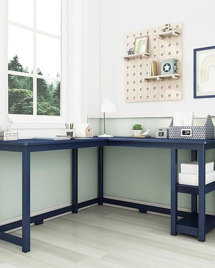 Max & Lily Solid Wood Corner Desk, 55 x 55 Inches, Blue - LeafyLoom