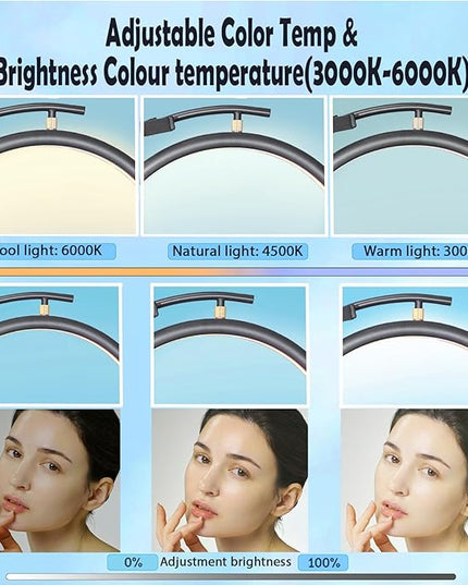Lash Light Esthetician Lamp for Lash Extensions - LED Floor Lash Lamp Half Moon Ring Facial Light for Eyelash Tech with Pallets & Phone Holder Light for Tattoo Artists, Nail Tech X Black - LeafyLoom
