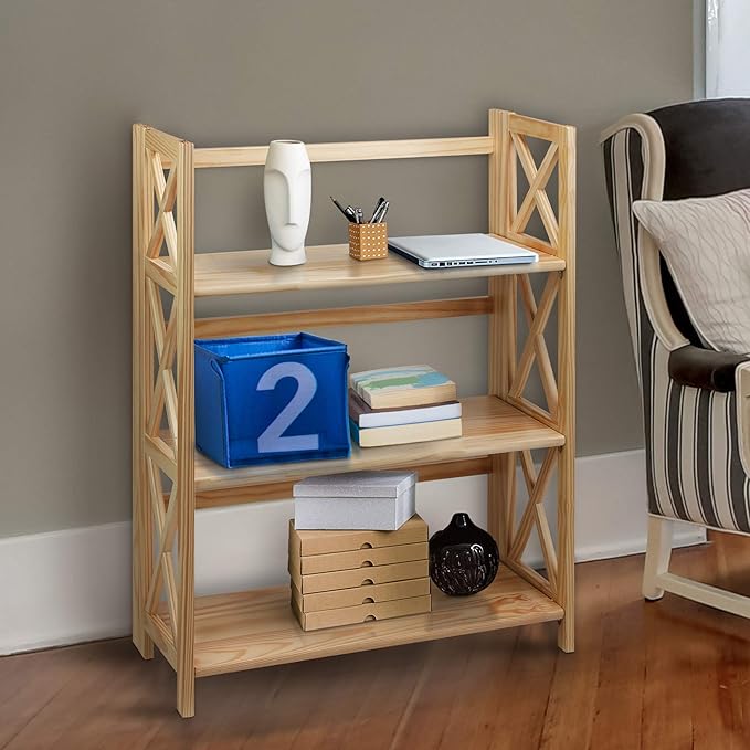 Casual Home Montego 3-Shelf Folding Bookcase, Natural (New) - LeafyLoom