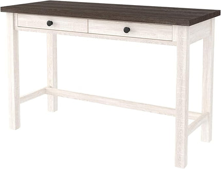 Signature Design by Ashley Dorrinson Modern Farmhouse 47" Home Office Desk with 2 Drawers, Whitewash & Dorrinson Square Modern Farmhouse End Table, Two Tone White & Brown - LeafyLoom