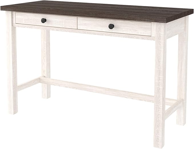 Signature Design by Ashley Dorrinson Modern Farmhouse 47" Home Office Desk with 2 Drawers, Whitewash & Dorrinson Square Modern Farmhouse End Table, Two Tone White & Brown - LeafyLoom
