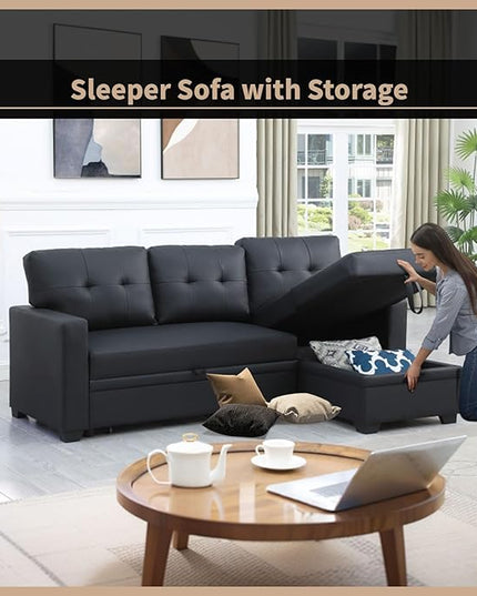 4-in-1 Modular Sofa Bed Convertible Living Room Furniture Sets Upholstered, L Shaped Sectional Comfy Couch with Reversible Storage Chaise for Apartment, Studio, Office, Dark Gray-5 - LeafyLoom