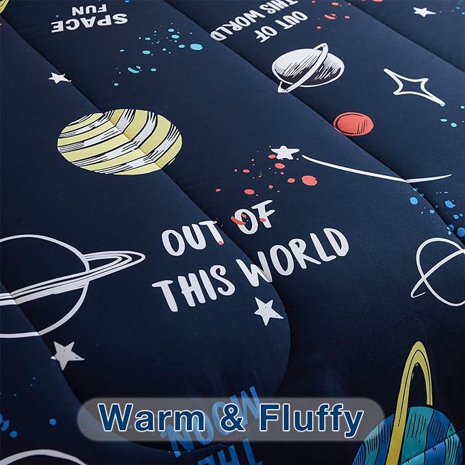 beeweed 2 Piece Kid Comforter Set Twin Size, Space Rocket Bedding Set for Teen Boys Girls - LeafyLoom