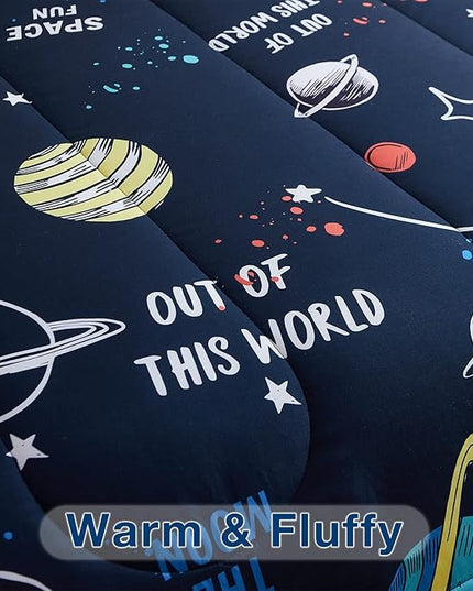 beeweed 3 Piece Kid Comforter Set Queen Size, Space Rocket Bedding Set for Teen Boys Girls - LeafyLoom