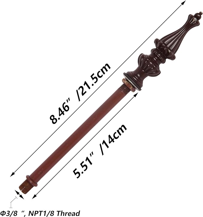 Bieye SS008 Lampshade Support with Finial for Tiffany Style Stained Glass Floor Lamp Table Lamp (Male End) - LeafyLoom