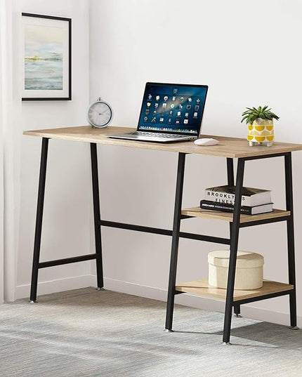 VECELO 43 Inch Computer Modern Student Writing home-office, Ladder Desk, Oak+black Leg - LeafyLoom