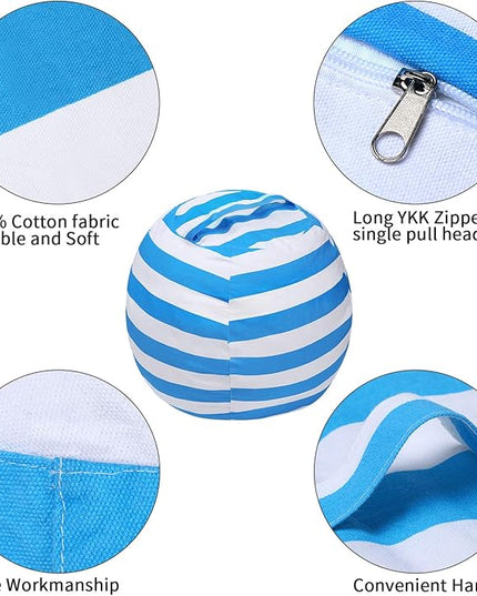 2 PCS Stuffed Animal Storage Bean Bag Chair Cover, Cotton Canvas Beanbag with Zipper for Organizing Kid's and Adults Room Blue 24" - LeafyLoom