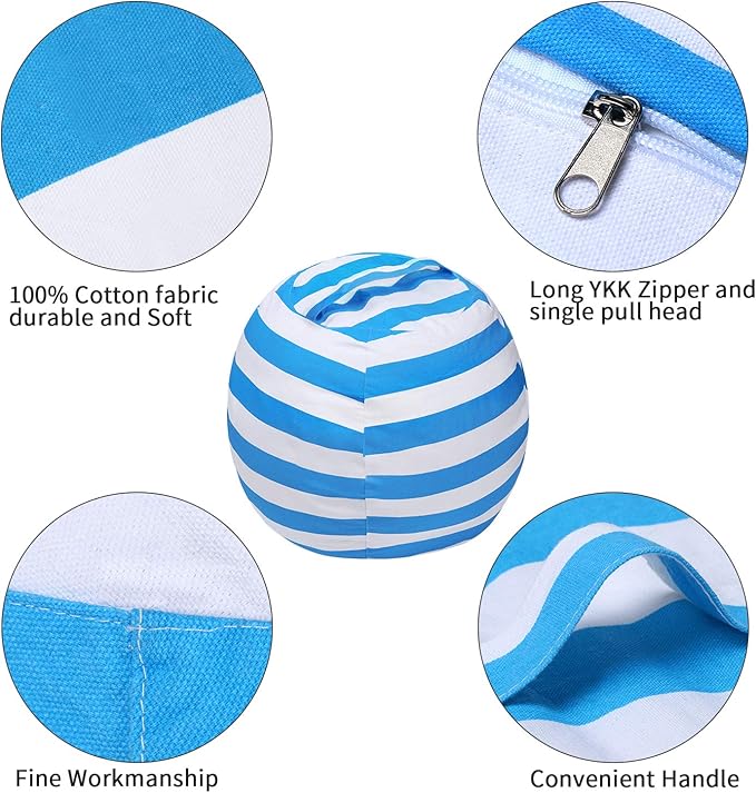 2 PCS Stuffed Animal Storage Bean Bag Chair Cover, Cotton Canvas Beanbag with Zipper for Organizing Kid's and Adults Room Blue 24" - LeafyLoom