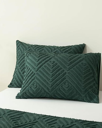 Queen Comforter Set Dark Green, Boho Forest Green Christmas Comforter Set 3 Pieces, All Season Tufted Queen Size Bed Comforter Set (90x90In Comforter & 2 Pillowcases) - LeafyLoom