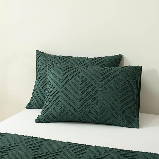 Queen Comforter Set Dark Green, Boho Forest Green Christmas Comforter Set 3 Pieces, All Season Tufted Queen Size Bed Comforter Set (90x90In Comforter & 2 Pillowcases) - LeafyLoom
