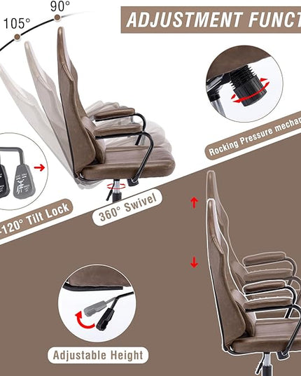 Executive Office Chair, Home Office Desk Chair, High Back PU Leather Desk Chair, 360° Swivel Computer Chair, Height Adjustable Tilt Vanity Task Chair for Office, Reading Meeting Room - LeafyLoom