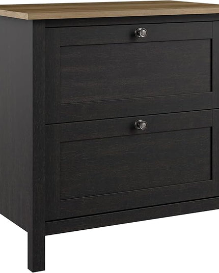 Bush Furniture Mayfield 2 Drawer Lateral File Cabinet in Vintage Black and Reclaimed Pine | Storage for Home Office Workspace - LeafyLoom