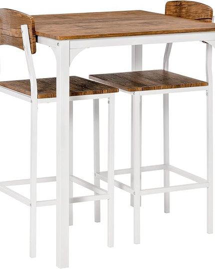 NicBex Kitchen Table for 2 Dining Room Set 3 Piece Bar Table Set, Industrial Counter Height Dining Table Set, Bar Table & Chairs with Steel Legs & Footrests, White - LeafyLoom