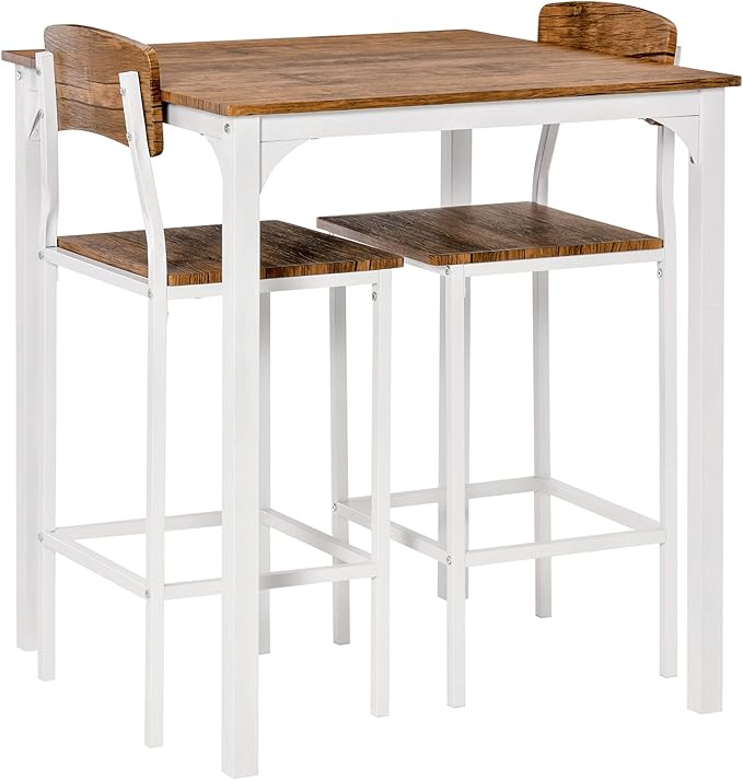 NicBex Kitchen Table for 2 Dining Room Set 3 Piece Bar Table Set, Industrial Counter Height Dining Table Set, Bar Table & Chairs with Steel Legs & Footrests, White - LeafyLoom