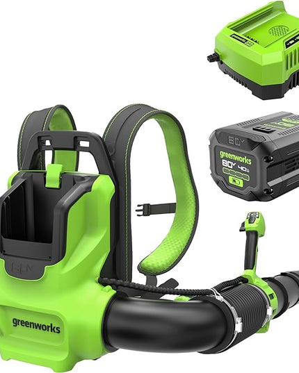 Greenworks 80V (750 CFM) Backpack Blower, 4.0Ah Battery and 4A Charger - LeafyLoom