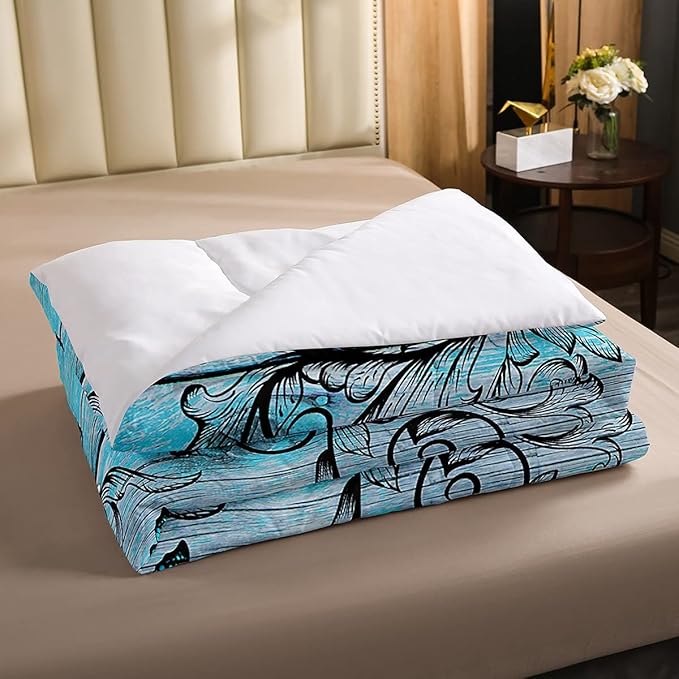 Butterfly Bedding Sets for Girls Teens Women Bedroom Rustic Flower Comforter Set,Blue Butterflies White Chic Floral Duvet Set Retro Vintage Romantic Style Quilt Set Queen Size Soft Lightweight - LeafyLoom