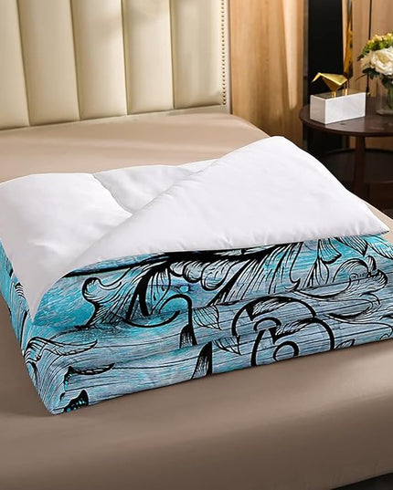 Butterfly Bedding Sets for Girls Teens Women Bedroom Rustic Flower Comforter Set,Blue Butterflies White Chic Floral Duvet Set Retro Vintage Romantic Style Quilt Set Full Size Soft Lightweight - LeafyLoom