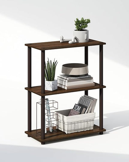 Furinno Turn-N-Tube 3-Tier Multipurpose Compact Display Rack, Shelving Unit, Bookcase, Walnut/Brown - LeafyLoom