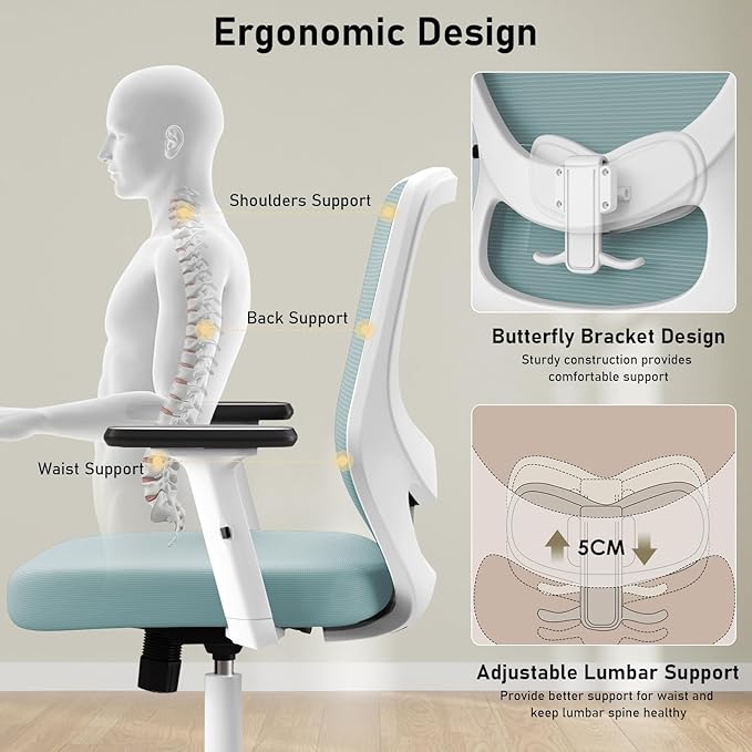 Office Chair, Ergonomic Desk Chair with Adjustable High Back, Breathable Mesh Computer Chair with Adjustable Armrests, Rolling Swivel Comfy Task Chairs, Executive Chair for Home Office - LeafyLoom