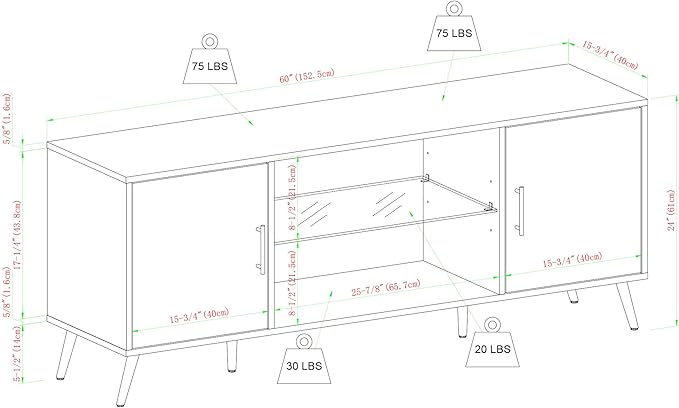Walker Edison Saxon Mid Century Modern Glass Shelf TV Stand for TVs up to 65 Inches, 60 Inch, Slate Grey - LeafyLoom