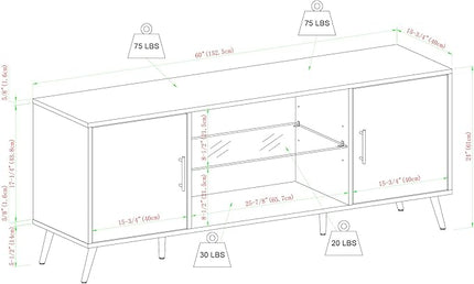 Walker Edison Saxon Mid Century Modern Glass Shelf TV Stand for TVs up to 65 Inches, 60 Inch, Walnut - LeafyLoom