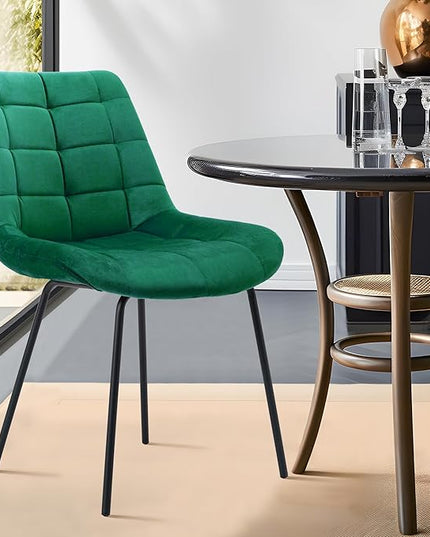 NicBex Velvet Dining Chairs, Upholstered Reception Chairs, Tufted Accent Chair with Metal Legs for Home Kitchen, Living Room, Set of 2, Green - LeafyLoom