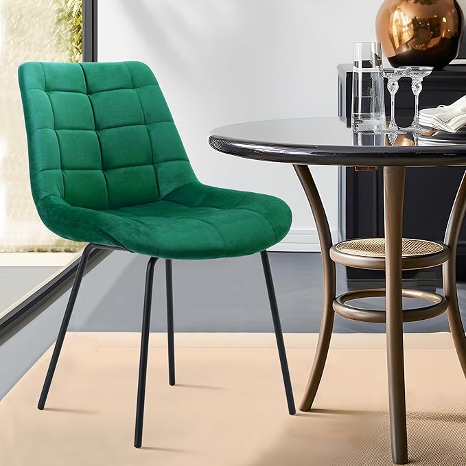 NicBex Velvet Dining Chairs, Upholstered Reception Chairs, Tufted Accent Chair with Metal Legs for Home Kitchen, Living Room, Set of 2, Green - LeafyLoom