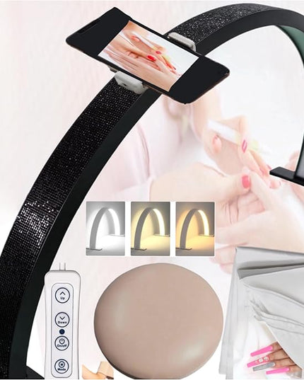 Half Moon Light for Nail Desk-4pcs Set-Half Moon Light-Half Moon Light for Esthetician-Half Moon Lamp for Nails-Nail Lamp for Desk-Nail Desk Light-BONUS Phone Holder,Nail Prop & Elbow Rest - LeafyLoom