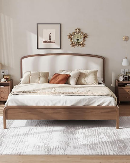 Solid Wood Nightstand, Nightstand with Drawers, Walnut Bedside Table for Bedroom - LeafyLoom