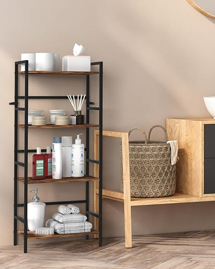 CADUKE Bookcase 4 Tier Bookshelf with Storage Industrial Open Etagere Bookcase Wood Metal Book Shelf Stand Brown Bookshelves for Living Room Bedroom Office - LeafyLoom