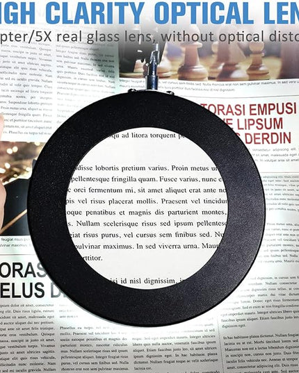 2-in-1 Magnifying Glass with Light and Stand, 5X Real Glass Lens, 3 Color Modes Stepless Dimmable, Magnifying Desk Lamp & Clamp, LED Lighted Magnifier for Repair, Reading, Crafts, Close Works - LeafyLoom