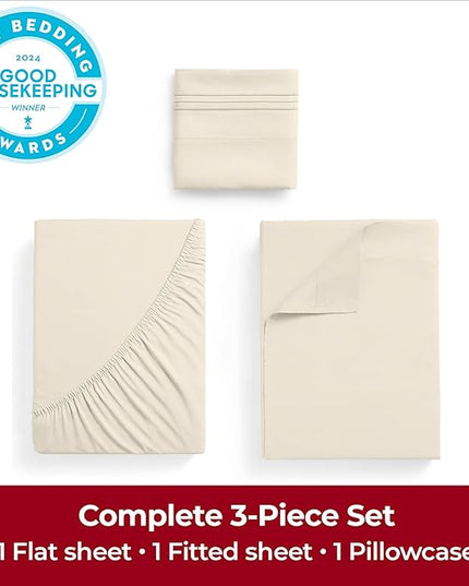 Mellanni Twin XL Sheets Set - 3 PC Iconic Collection Bedding Sheets & Pillowcases - Hotel Luxury, Extra Soft, Cooling Bed Sheets - Deep Pocket up to 16 inch (Twin Extra Long, Golden Ivory) - LeafyLoom