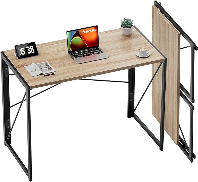 Coavas 31.5 inch Folding Desk No Assembly Required, Writing Computer Desk Space Saving Foldable Table Simple Home Office Desk, Beech - LeafyLoom