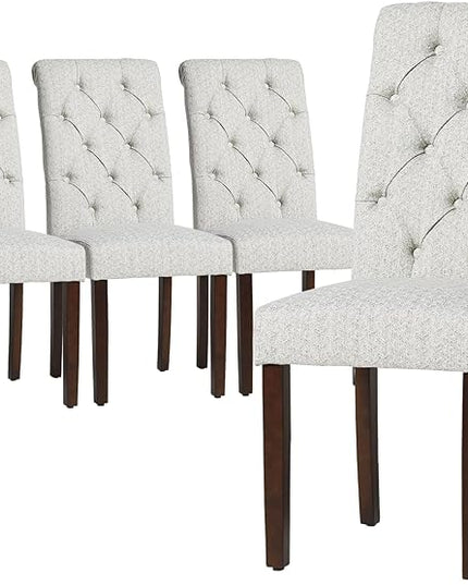 COLAMY Button Tufted Dining Chairs Set of 4, Parsons Upholstered Fabric Dining Room Chairs Kitchen Chairs with Wood Legs and Padded Seat, Ripple - LeafyLoom