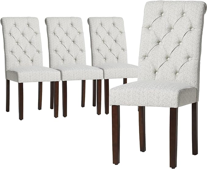 COLAMY Button Tufted Dining Chairs Set of 4, Parsons Upholstered Fabric Dining Room Chairs Kitchen Chairs with Wood Legs and Padded Seat, Ripple - LeafyLoom