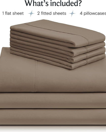 LuxClub 7 PC Split King Sheet Set, Breathable Luxury Bed Sheets, Deep Pockets 18" Eco Friendly Wrinkle Free Cooling Sheets Machine Washable Hotel Bedding Silky Soft - Dark Khaki Split King - LeafyLoom