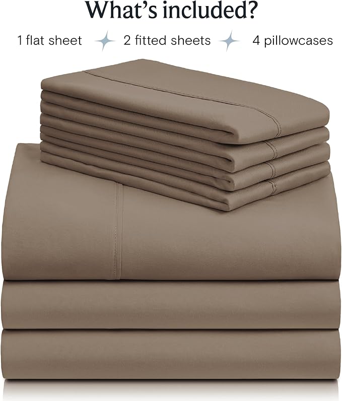 LuxClub 7 PC Split King Sheet Set, Breathable Luxury Bed Sheets, Deep Pockets 18" Eco Friendly Wrinkle Free Cooling Sheets Machine Washable Hotel Bedding Silky Soft - Dark Khaki Split King - LeafyLoom
