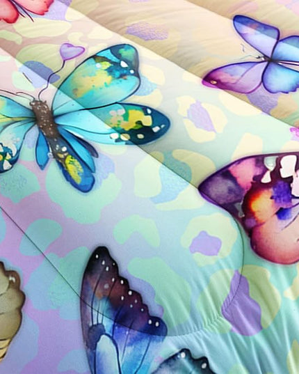 Datura home Kids Comforter Set Butterfly Printed Pattern Bedding Set with 1 Comforter and 2 Pillowcases for Girls Boys Bedroom All Season(Butterfly0 Queen) - LeafyLoom