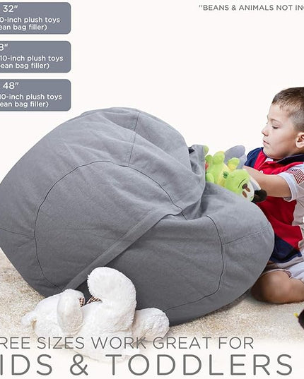 Aubliss Stuffed Animal Storage Bean Bag Chair Cover (No Beans)，Stuff and Sit Storage Bean Bag for Kids Toy Storage，Large 38"-Canvas Solid Grey - LeafyLoom